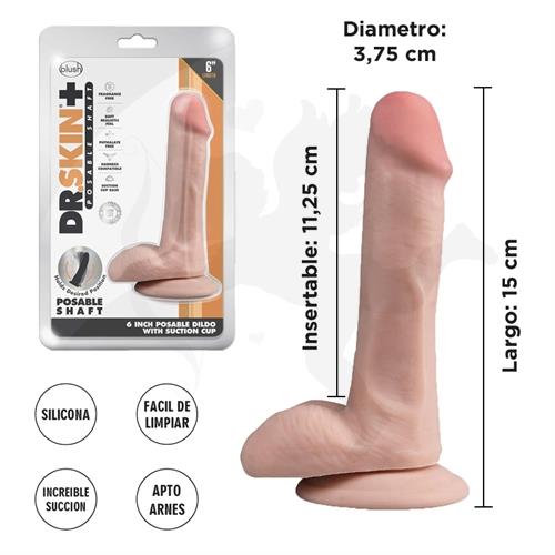 Dildo de 15 centimetros simil piel con sopapa y testiculos DR SKYN